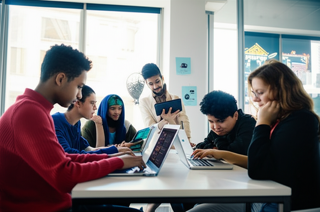 Students learning technology